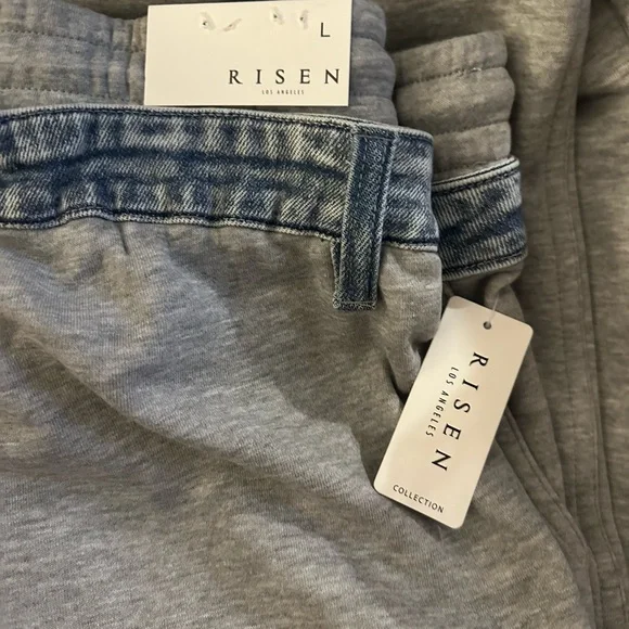Risen Los Angelas Heather Gray Sweatpants with Denim Trim NWT (see description) - Picture 4 of 8